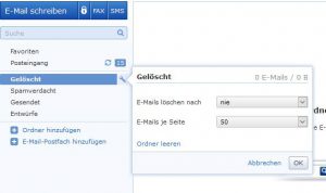 Die Dauer der Aufbewahrung kann für jeden Ordner separat eingestellt werden. © GMX