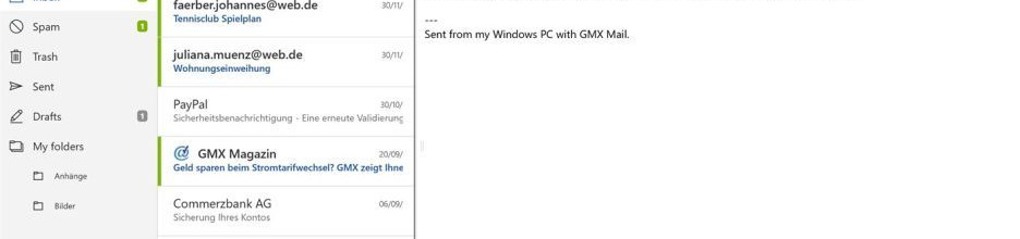 Zum 31.03. wird die GMX Mail-App für Windows eingestellt. (c) GMX
